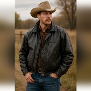 VINTAGE 90s EXPRESSIONS LEATHER BOMBER BLACK , MENS 42-44